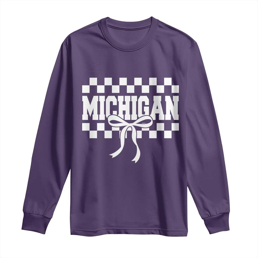 Michigan Fan Long Sleeve Shirt MI State Sport Coquette Bow Checkered Design Game Day TS11 Purple Print Your Wear