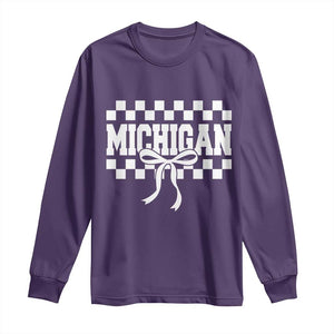 Michigan Fan Long Sleeve Shirt MI State Sport Coquette Bow Checkered Design Game Day TS11 Purple Print Your Wear