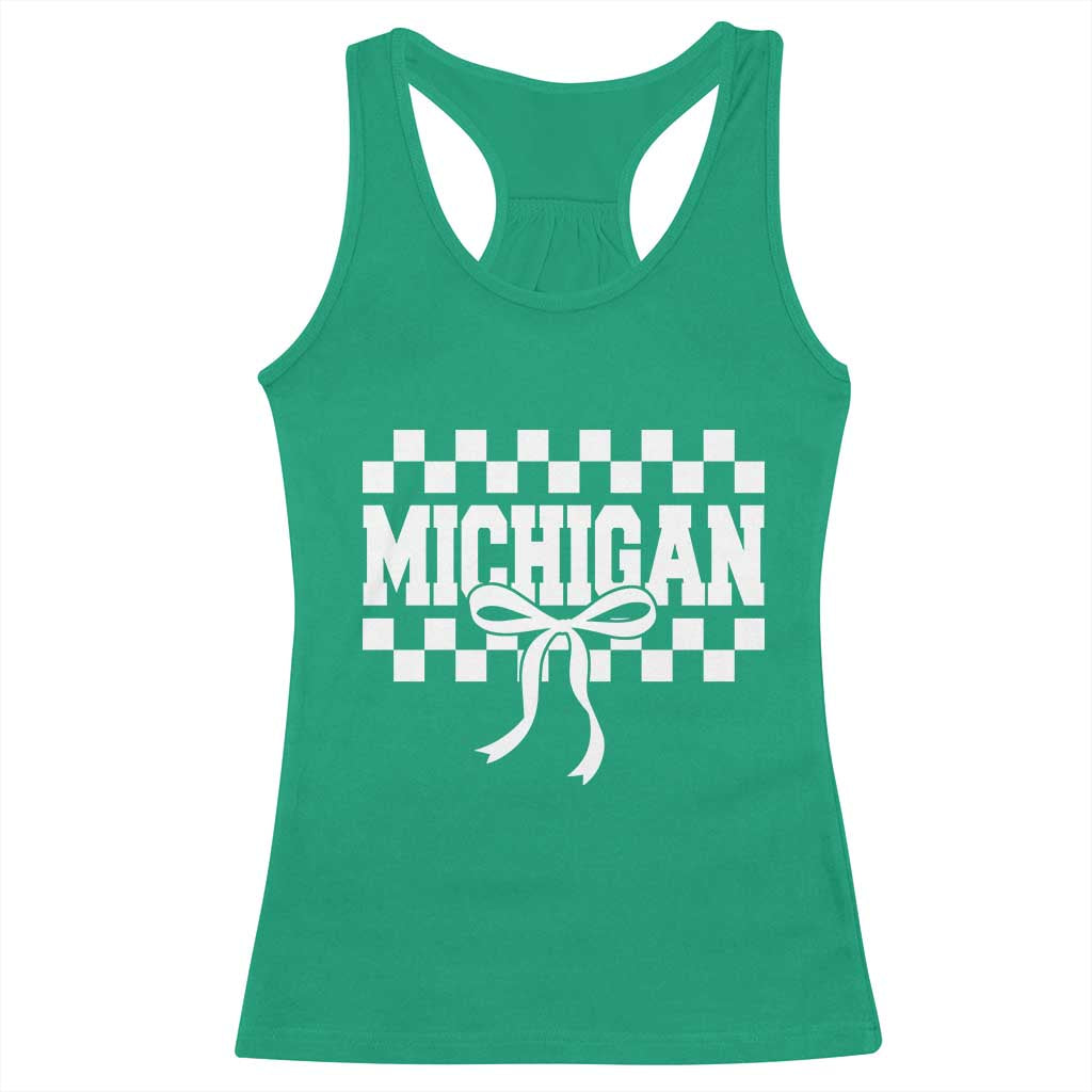 Michigan Fan Racerback Tank Top MI State Sport Coquette Bow Checkered Design Game Day TS11 Irish Green Print Your Wear