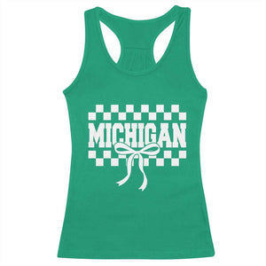 Michigan Fan Racerback Tank Top MI State Sport Coquette Bow Checkered Design Game Day TS11 Irish Green Print Your Wear