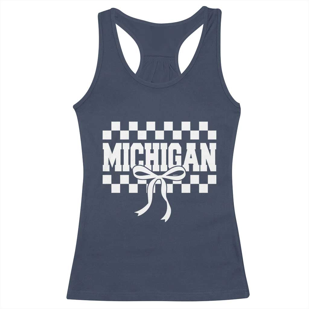 Michigan Fan Racerback Tank Top MI State Sport Coquette Bow Checkered Design Game Day TS11 Navy Print Your Wear
