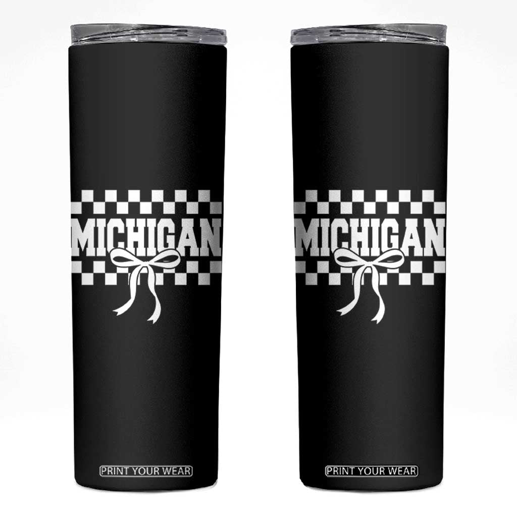 Michigan Fan Skinny Tumbler MI State Sport Coquette Bow Checkered Design Game Day TS11 Black Print Your Wear