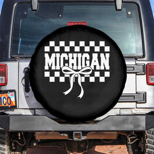Michigan Fan Spare Tire Cover MI State Sport Coquette Bow Checkered Design Game Day TS11 No hole Black Print Your Wear