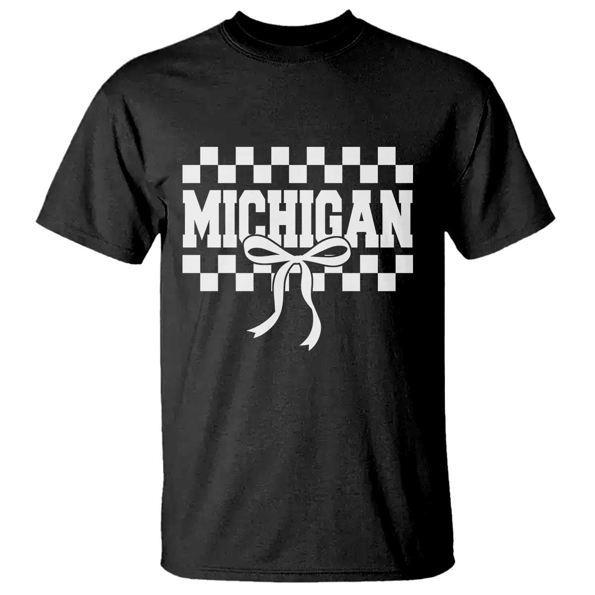 Michigan Fan T Shirt MI State Sport Coquette Bow Checkered Design Game Day TS11 Black Print Your Wear