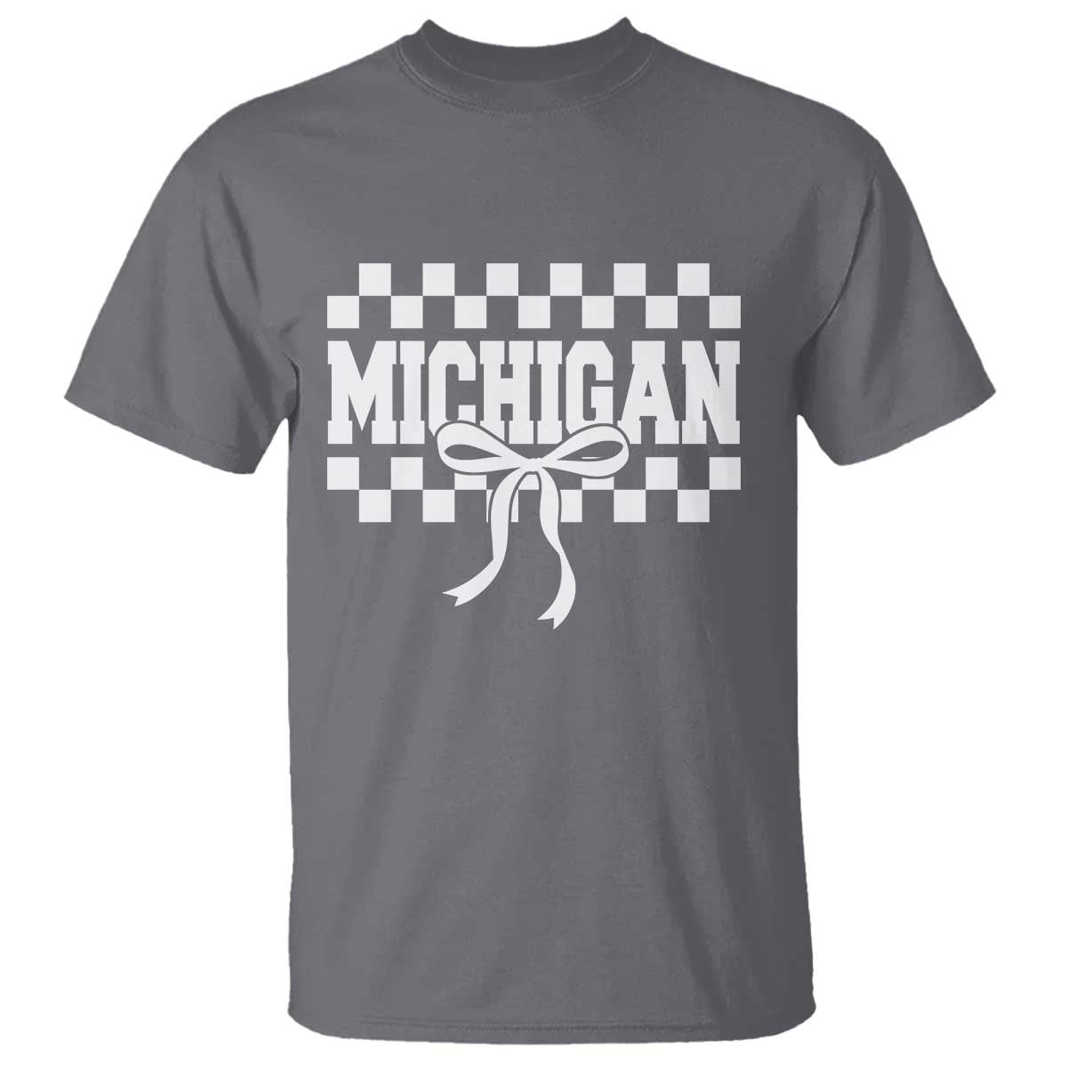 Michigan Fan T Shirt MI State Sport Coquette Bow Checkered Design Game Day TS11 Charcoal Print Your Wear