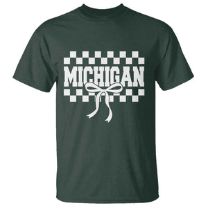 Michigan Fan T Shirt MI State Sport Coquette Bow Checkered Design Game Day TS11 Dark Forest Green Print Your Wear