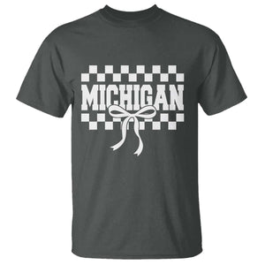 Michigan Fan T Shirt MI State Sport Coquette Bow Checkered Design Game Day TS11 Dark Heather Print Your Wear