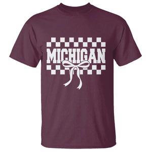 Michigan Fan T Shirt MI State Sport Coquette Bow Checkered Design Game Day TS11 Maroon Print Your Wear