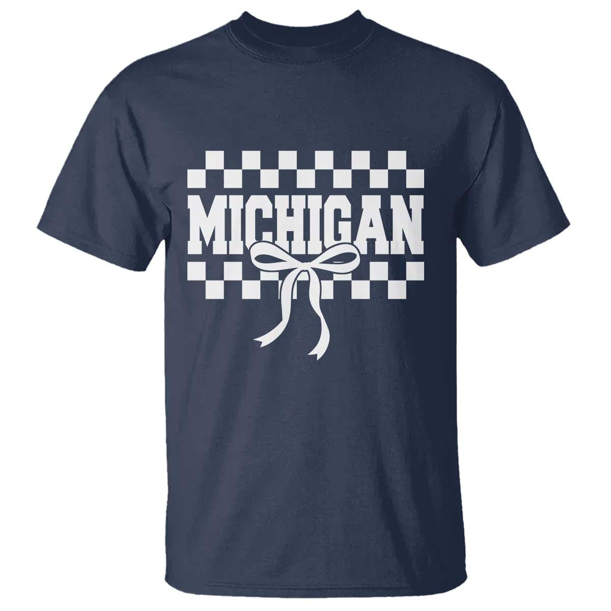 Michigan Fan T Shirt MI State Sport Coquette Bow Checkered Design Game Day TS11 Navy Print Your Wear