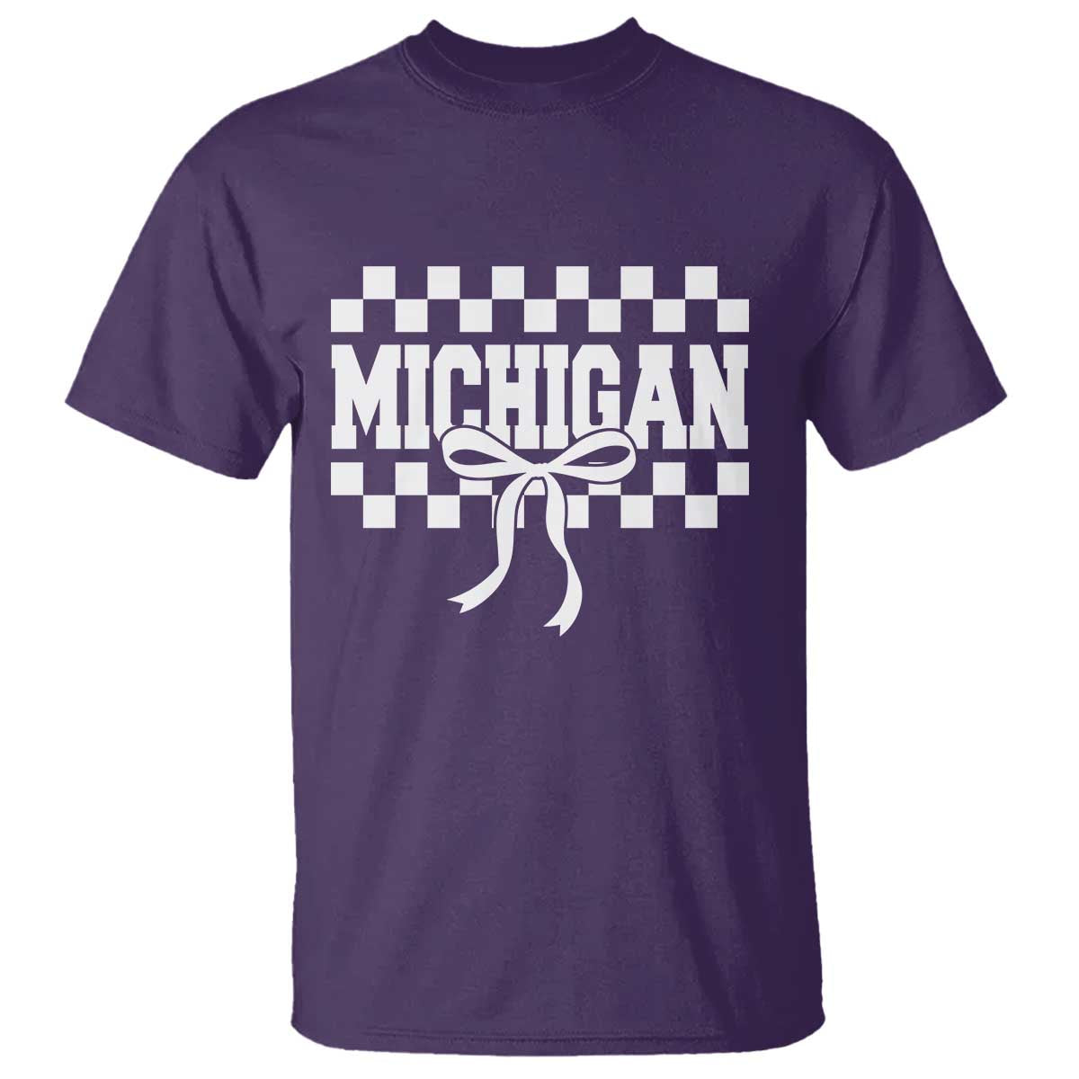 Michigan Fan T Shirt MI State Sport Coquette Bow Checkered Design Game Day TS11 Purple Print Your Wear