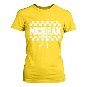 Michigan Fan T Shirt For Women MI State Sport Coquette Bow Checkered Design Game Day TS11 Daisy Print Your Wear