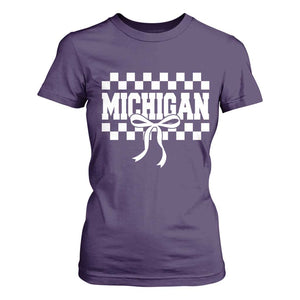 Michigan Fan T Shirt For Women MI State Sport Coquette Bow Checkered Design Game Day TS11 Purple Print Your Wear