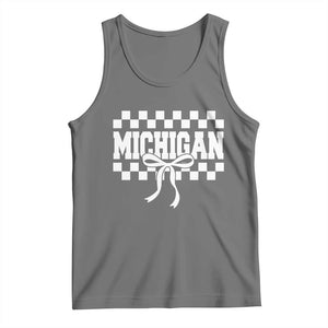 Michigan Fan Tank Top MI State Sport Coquette Bow Checkered Design Game Day TS11 Black Heather Print Your Wear