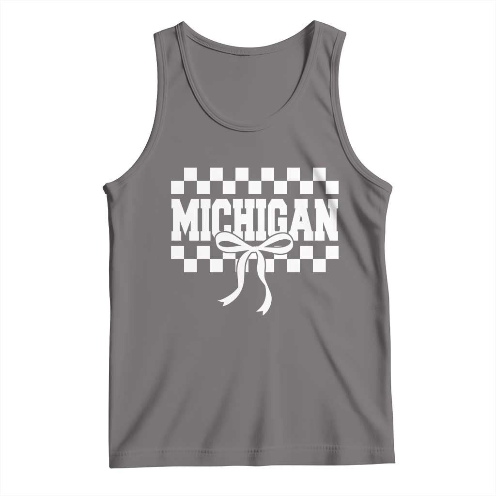 Michigan Fan Tank Top MI State Sport Coquette Bow Checkered Design Game Day TS11 Deep Heather Print Your Wear