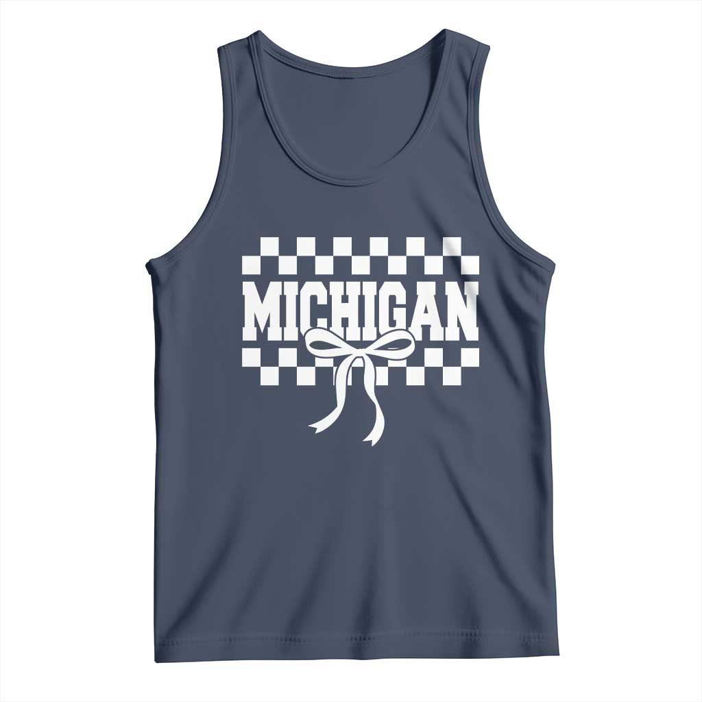 Michigan Fan Tank Top MI State Sport Coquette Bow Checkered Design Game Day TS11 Navy Print Your Wear