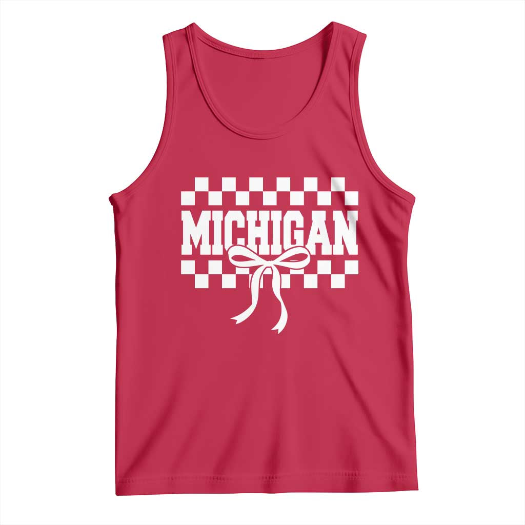 Michigan Fan Tank Top MI State Sport Coquette Bow Checkered Design Game Day TS11 Red Print Your Wear