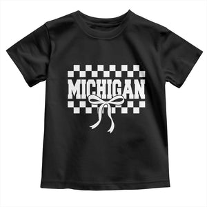 Michigan Fan Toddler T Shirt MI State Sport Coquette Bow Checkered Design Game Day TS11 Black Print Your Wear