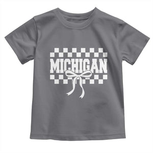 Michigan Fan Toddler T Shirt MI State Sport Coquette Bow Checkered Design Game Day TS11 Charcoal Print Your Wear