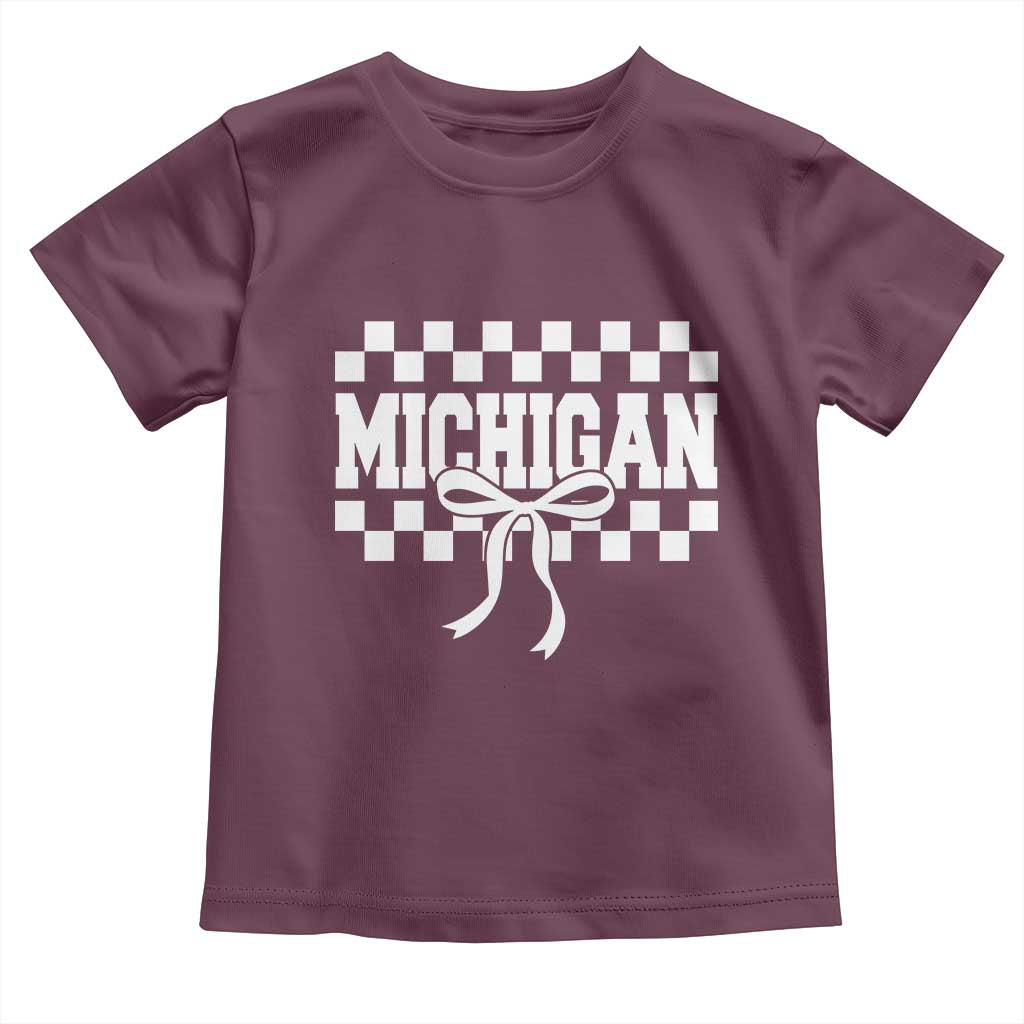 Michigan Fan Toddler T Shirt MI State Sport Coquette Bow Checkered Design Game Day TS11 Maroon Print Your Wear