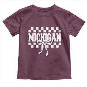 Michigan Fan Toddler T Shirt MI State Sport Coquette Bow Checkered Design Game Day TS11 Maroon Print Your Wear