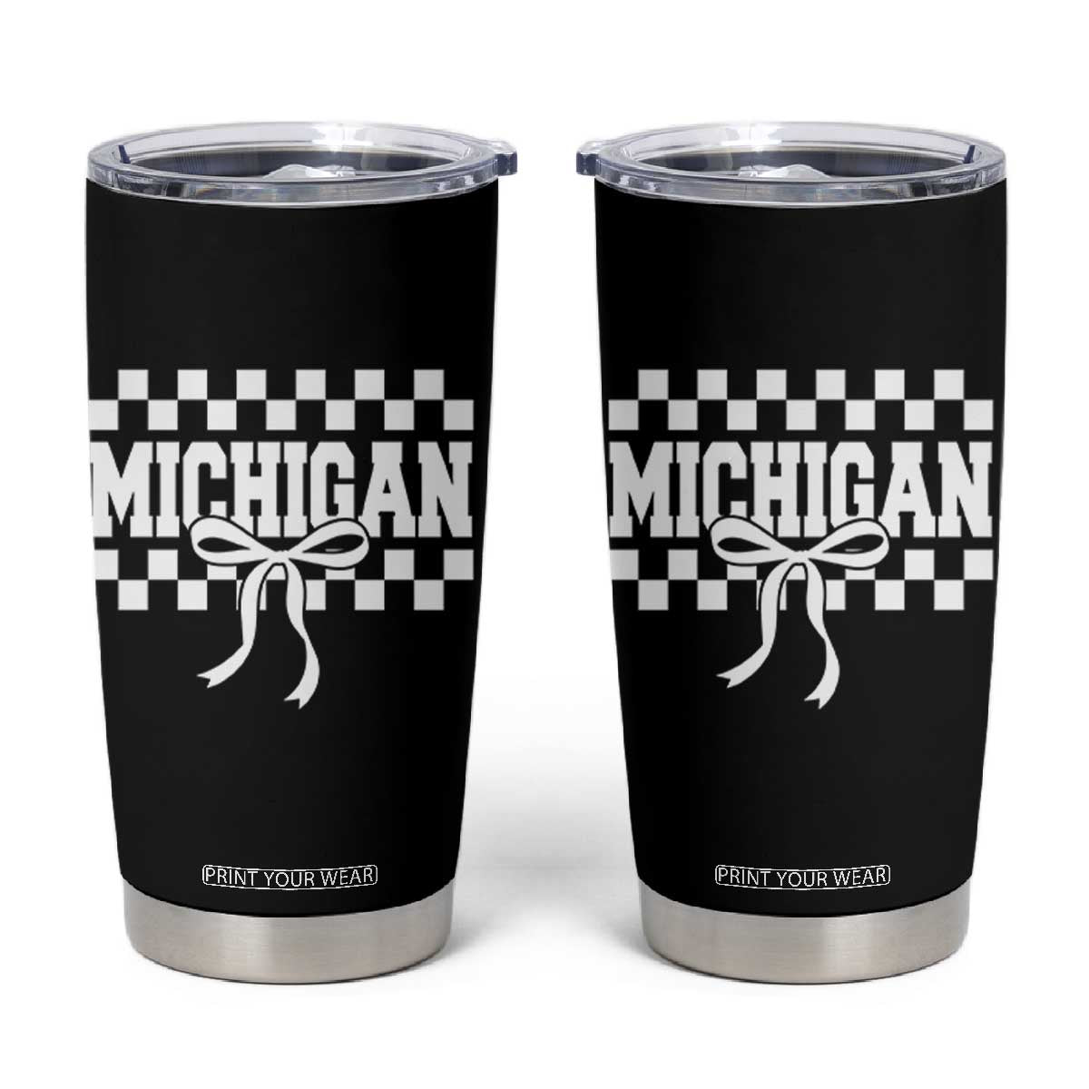 Michigan Fan Tumbler Cup MI State Sport Coquette Bow Checkered Design Game Day TS11 Black Print Your Wear