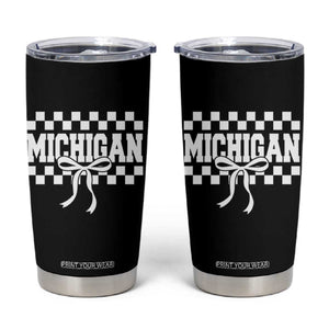 Michigan Fan Tumbler Cup MI State Sport Coquette Bow Checkered Design Game Day TS11 Black Print Your Wear