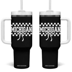 Michigan Fan Tumbler With Handle MI State Sport Coquette Bow Checkered Design Game Day TS11 One Size: 40 oz Black Print Your Wear
