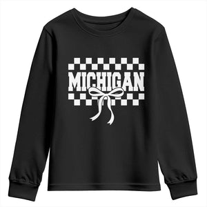 Michigan Fan Youth Sweatshirt MI State Sport Coquette Bow Checkered Design Game Day TS11 Black Print Your Wear