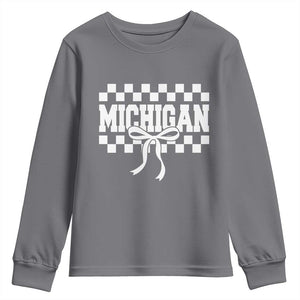 Michigan Fan Youth Sweatshirt MI State Sport Coquette Bow Checkered Design Game Day TS11 Charcoal Print Your Wear