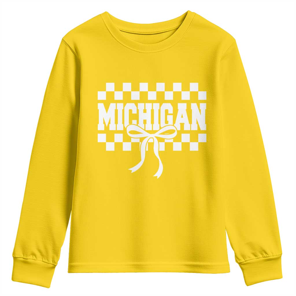 Michigan Fan Youth Sweatshirt MI State Sport Coquette Bow Checkered Design Game Day TS11 Daisy Print Your Wear