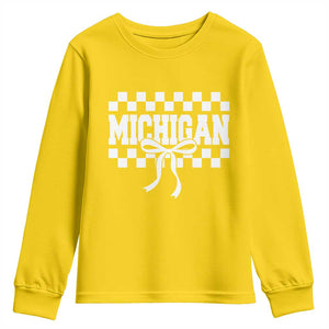 Michigan Fan Youth Sweatshirt MI State Sport Coquette Bow Checkered Design Game Day TS11 Daisy Print Your Wear