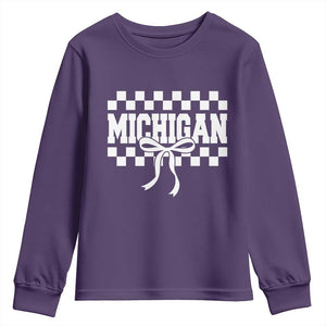 Michigan Fan Youth Sweatshirt MI State Sport Coquette Bow Checkered Design Game Day TS11 Purple Print Your Wear