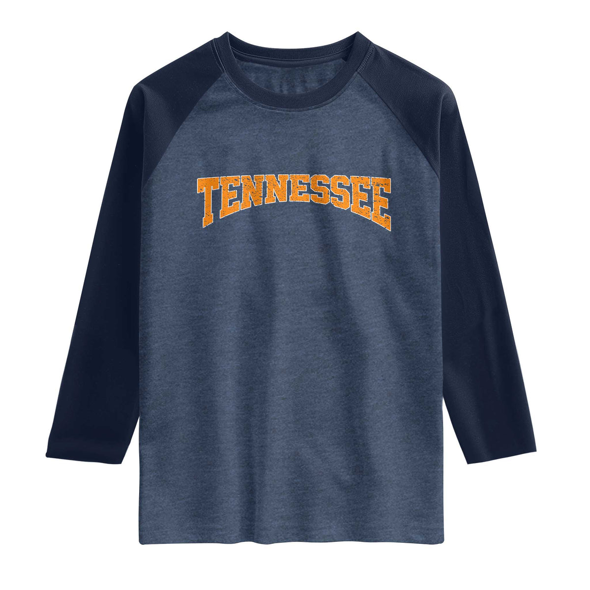 Tennessee Fan Raglan Shirt Orange Bold Sport State Letters Game Day TS11 Heather Denim Navy Print Your Wear