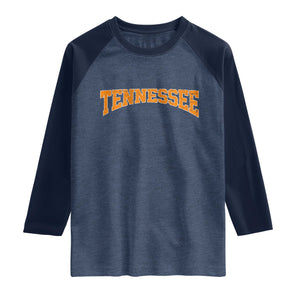 Tennessee Fan Raglan Shirt Orange Bold Sport State Letters Game Day TS11 Heather Denim Navy Print Your Wear
