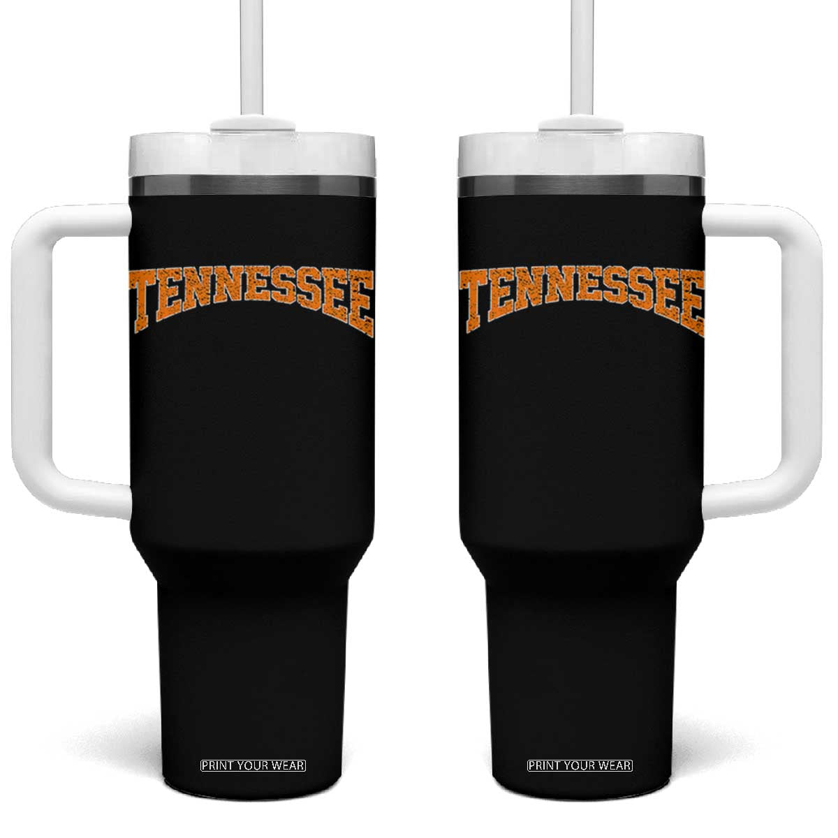 Tennessee Fan Tumbler With Handle Orange Bold Sport State Letters Game Day TS11 One Size: 40 oz Black Print Your Wear