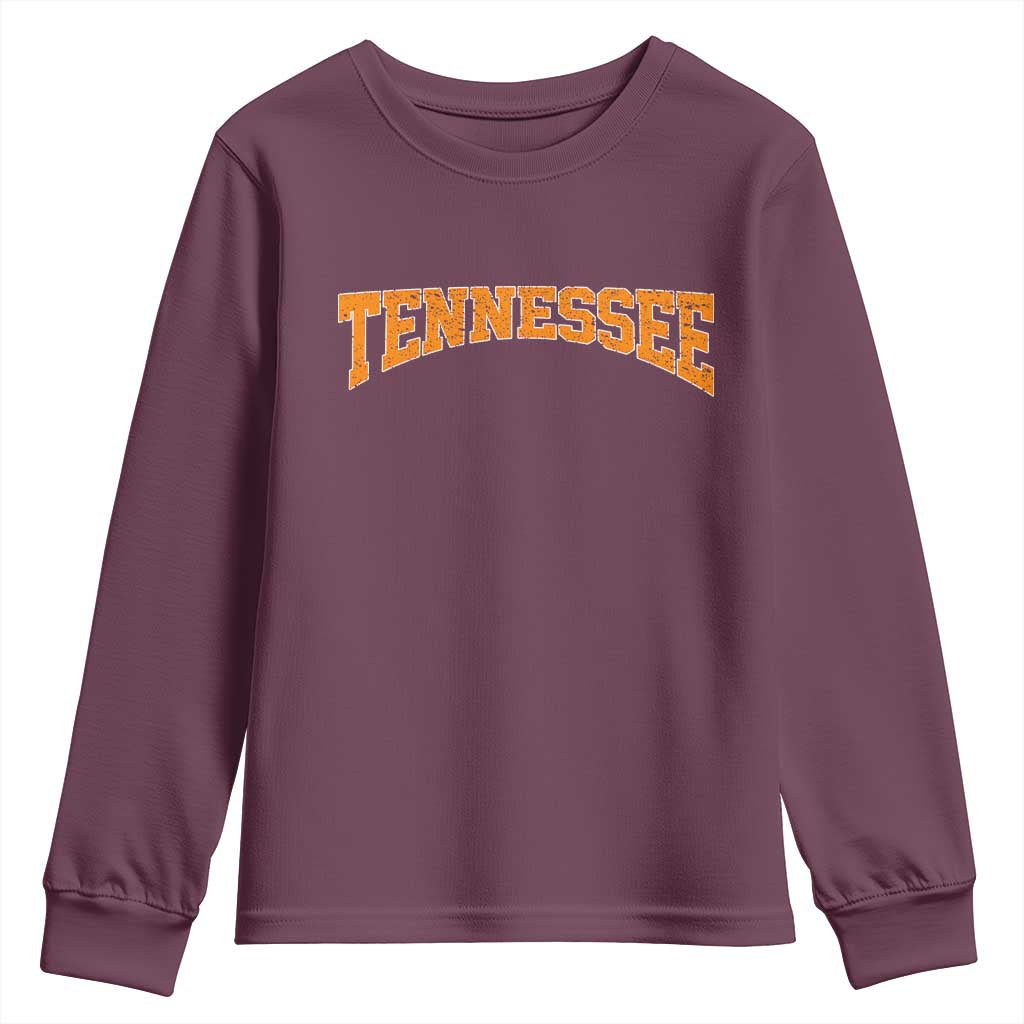 Tennessee Fan Youth Sweatshirt Orange Bold Sport State Letters Game Day TS11 Maroon Print Your Wear