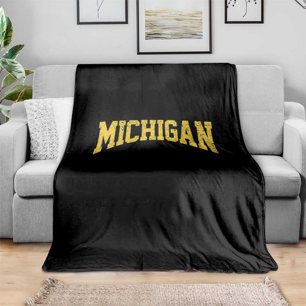 Michigan Fan Throw Blanket Yellow Bold Sport State Letters Game Day TS11 Print Your Wear
