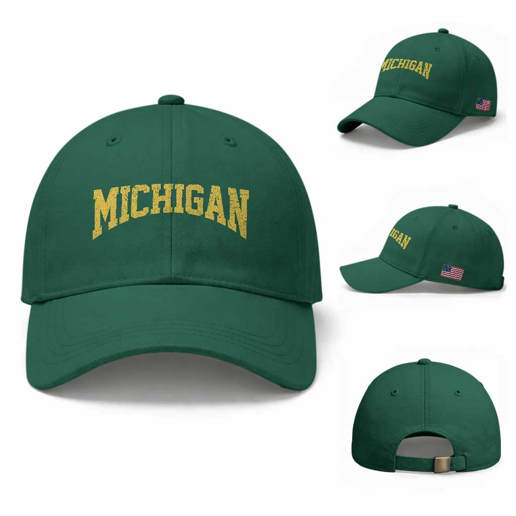 Michigan Fan Baseball Cap Yellow Bold Sport State Letters Game Day TS11 Baseball Cap Universal Fit Irish Green Print Your Wear