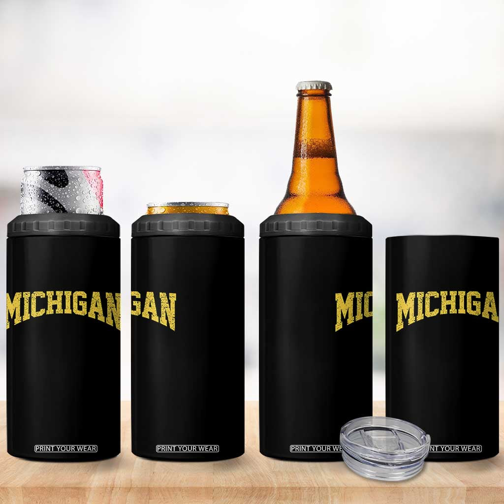 Michigan Fan 4 in 1 Can Cooler Tumbler Yellow Bold Sport State Letters Game Day TS11 Print Your Wear