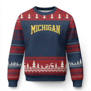 Michigan Fan Ugly Christmas Sweater Yellow Bold Sport State Letters Game Day TS11 Navy Red Print Your Wear