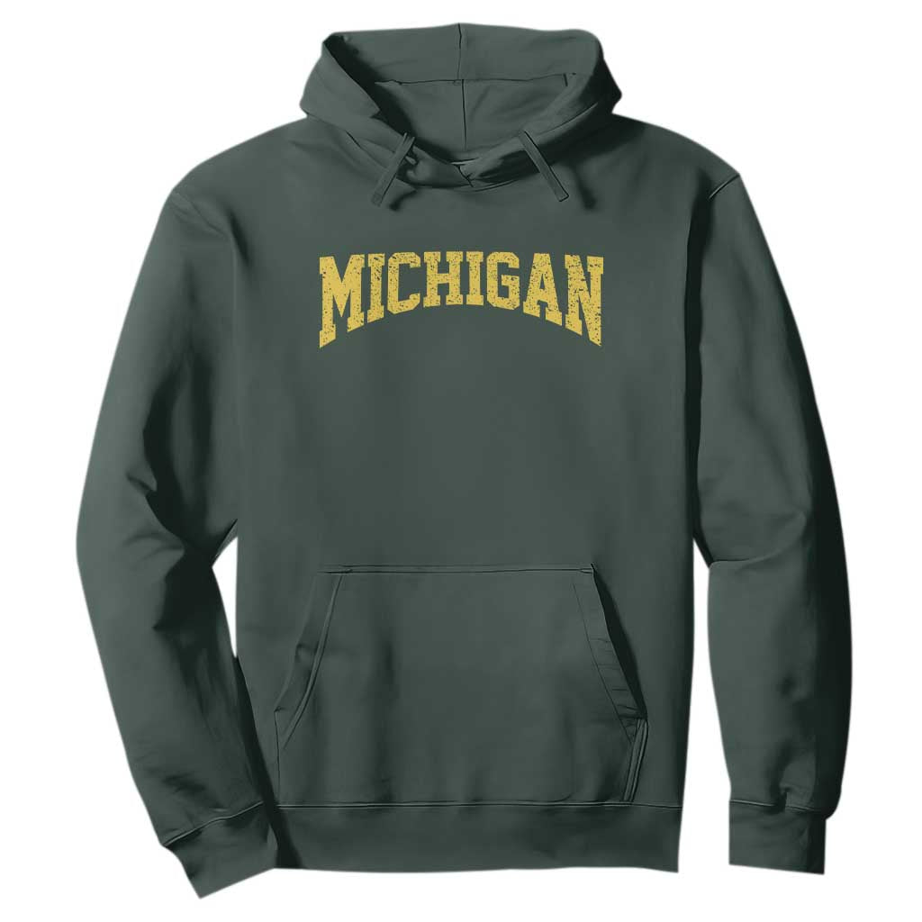 Michigan Fan Hoodie Yellow Bold Sport State Letters Game Day TS11 Dark Forest Green Print Your Wear