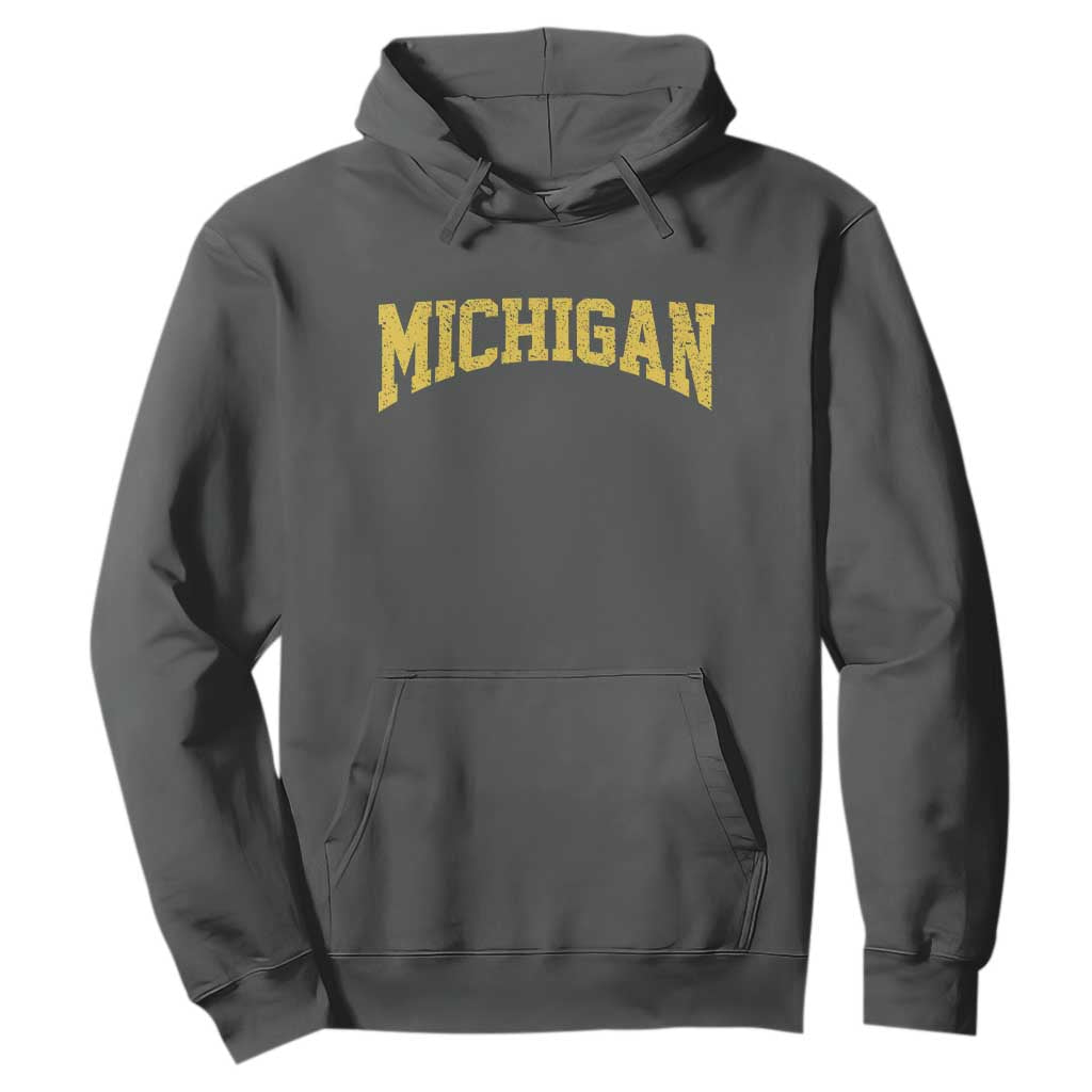 Michigan Fan Hoodie Yellow Bold Sport State Letters Game Day TS11 Dark Heather Print Your Wear