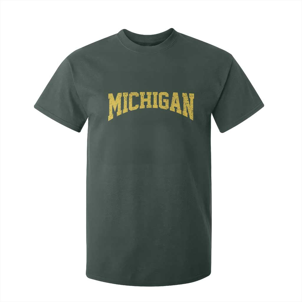 Michigan Fan T Shirt For Kid Yellow Bold Sport State Letters Game Day TS11 Dark Forest Green Print Your Wear