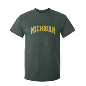 Michigan Fan T Shirt For Kid Yellow Bold Sport State Letters Game Day TS11 Dark Forest Green Print Your Wear