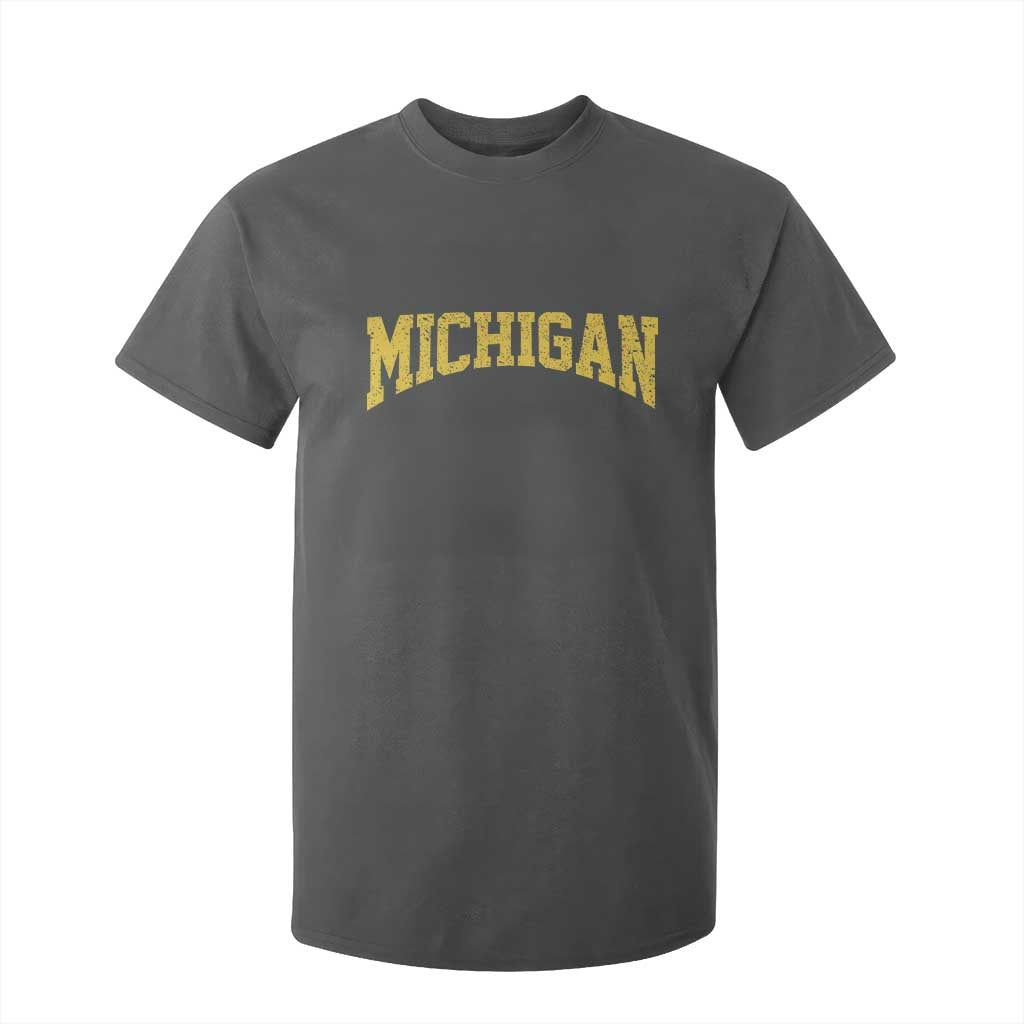 Michigan Fan T Shirt For Kid Yellow Bold Sport State Letters Game Day TS11 Dark Heather Print Your Wear