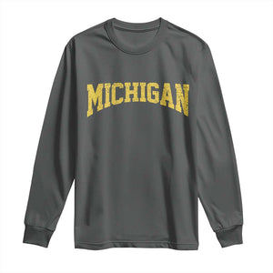 Michigan Fan Long Sleeve Shirt Yellow Bold Sport State Letters Game Day TS11 Dark Heather Print Your Wear