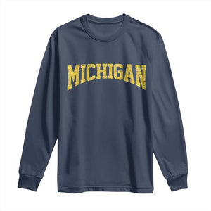 Michigan Fan Long Sleeve Shirt Yellow Bold Sport State Letters Game Day TS11 Navy Print Your Wear