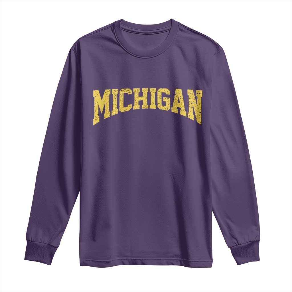 Michigan Fan Long Sleeve Shirt Yellow Bold Sport State Letters Game Day TS11 Purple Print Your Wear