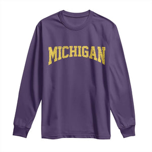 Michigan Fan Long Sleeve Shirt Yellow Bold Sport State Letters Game Day TS11 Purple Print Your Wear