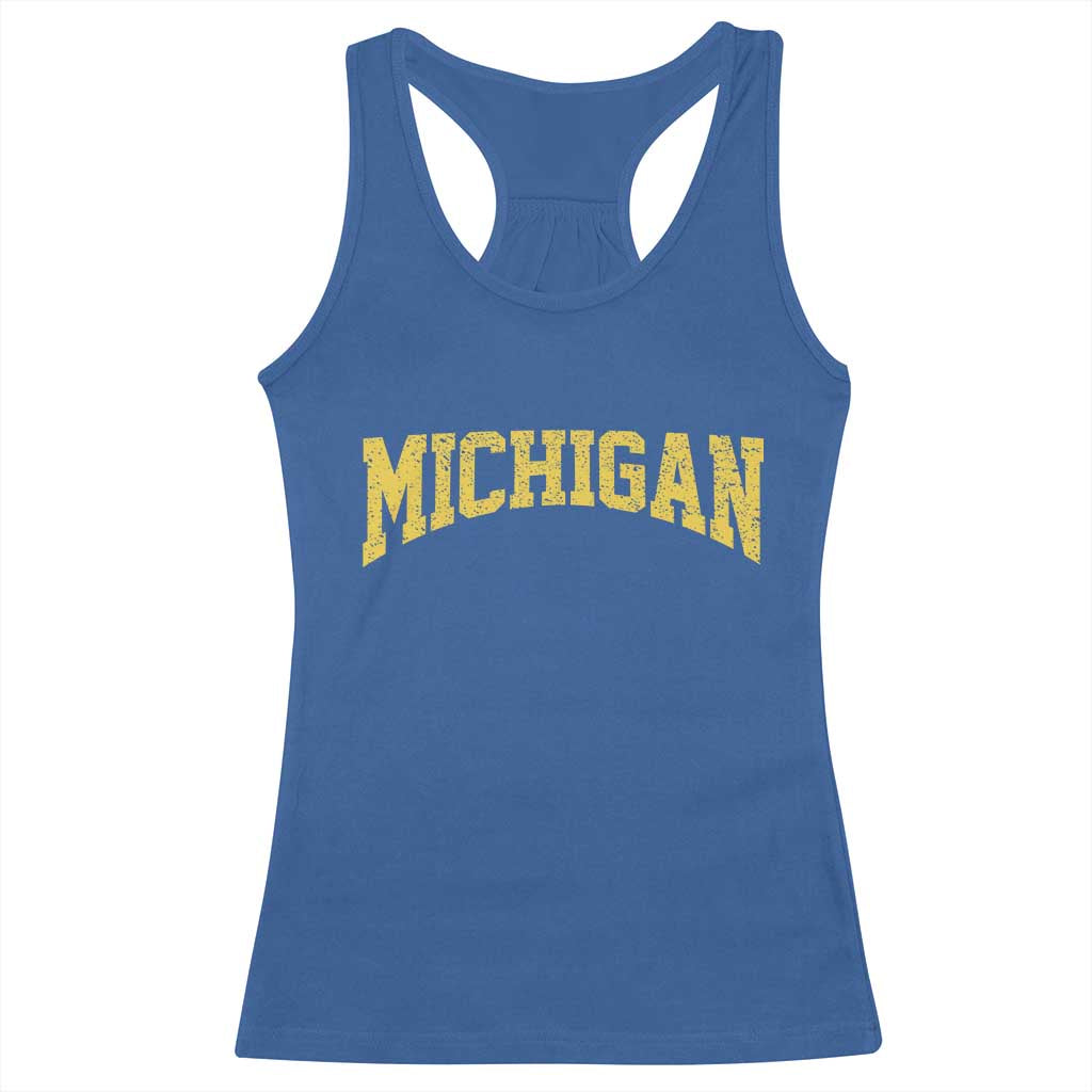 Michigan Fan Racerback Tank Top Yellow Bold Sport State Letters Game Day TS11 Royal Blue Print Your Wear